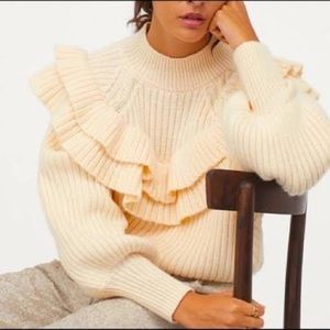 H&M ivory ruffle flounce sweater XS